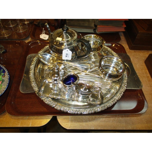 91A - Two Silver Plated Trays, Tea Service, Condiments and Elkington Cutlery