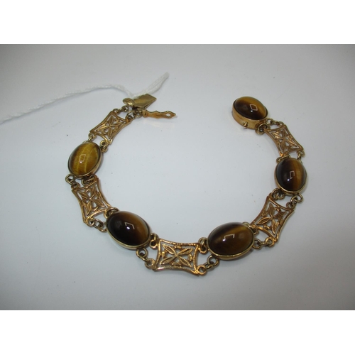 261 - 9ct Gold and Tigers Eye Bracelet, 16.31g