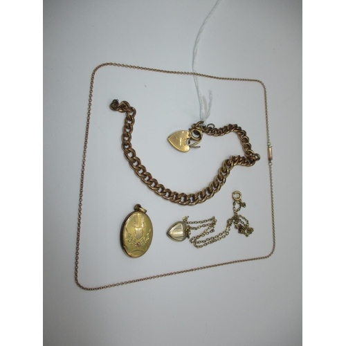 272 - 9ct Gold Necklace, 9ct Gold Padlock, 2 Pendants, Necklace and Bracelet