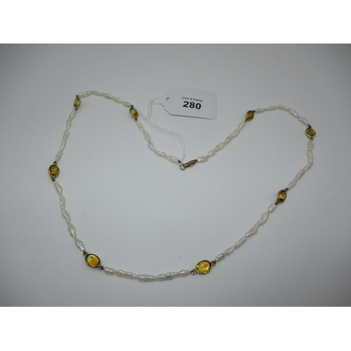 280 - 9ct Gold Pearl and Citrine Necklace