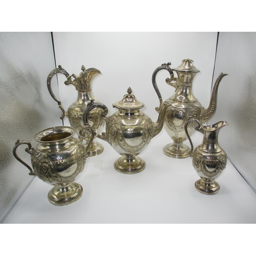 298 - Victorian Silver Plated 5 Piece Tea Service having Embossed Mask Decoration