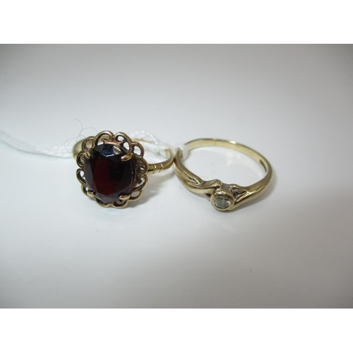 323 - 9ct Gold Diamond Solitaire Ring, Size P, and a 9ct Gold Garnet Ring, Size M, 4.81g total