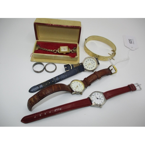 325 - Gold Plated Bangle, 2 Rings and 4 Ladies Watches