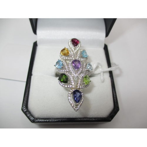 339 - Citrine, Blue Topaz, Amethyst, Rhodolite, Garnet, Diopside and Peridot Ring