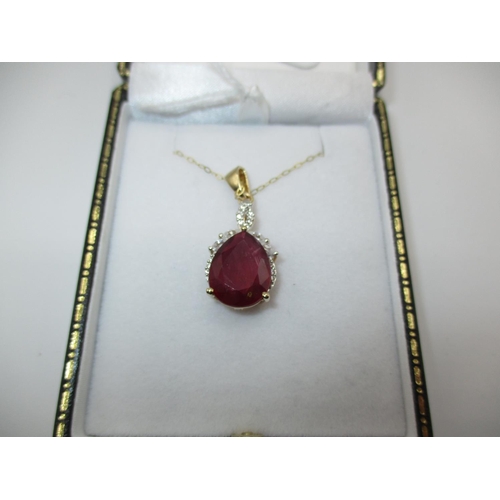 357 - 9ct Gold Ruby and White Topaz Large Pendant with 9ct Gold Chain