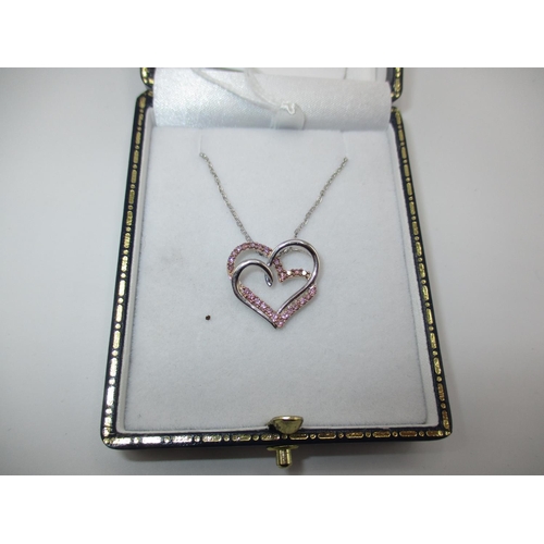 361 - 9ct White Gold Pink Diamond Heart Pendant and Chain