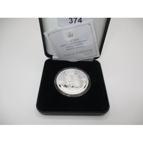 374 - 2019 Tristan Da Cunha Silver (925) Proof One Laurel Coin 