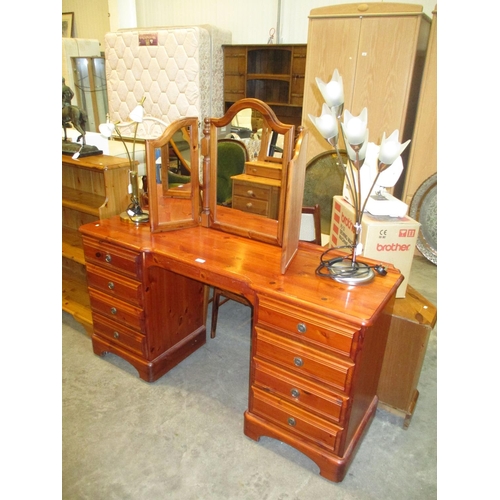 477 - Ducal Pine Double Pedestal Dressing Table with Mirror, 148cm