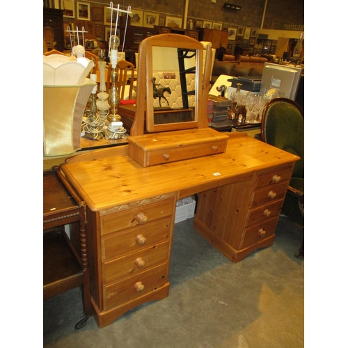 480 - Pine Double Pedestal Dressing Table with Mirror, 136cm