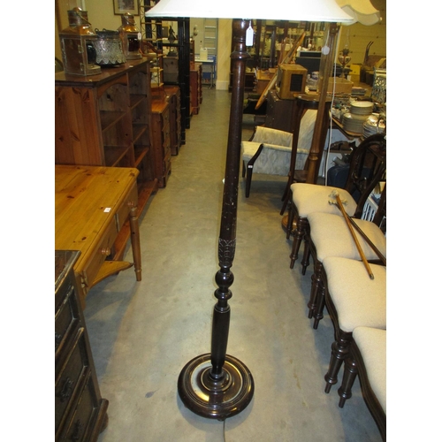 489 - Turned and Carved Pillar Standard Lamp with Shade