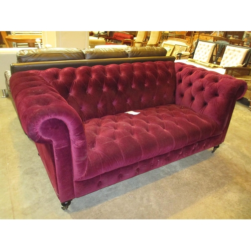 494 - Burgundy Deep Buttoned Chesterfield Settee