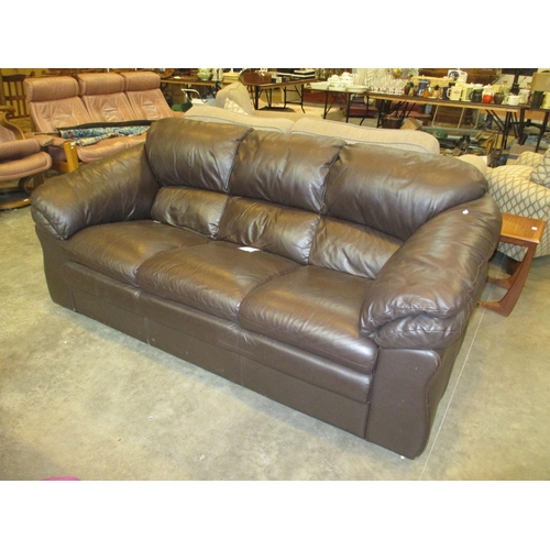 495 - Brown Leather 3 Seat Settee