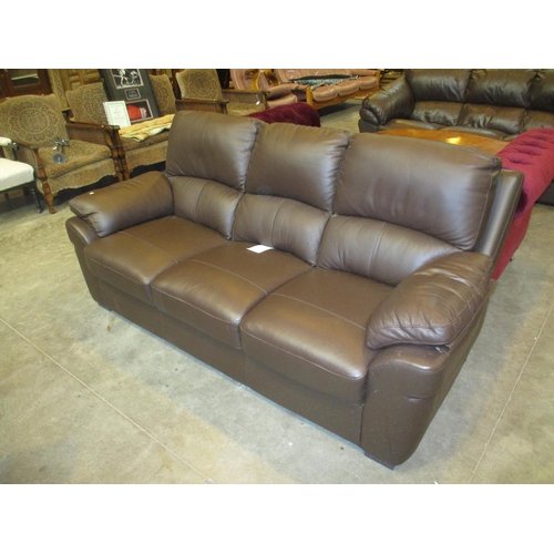 499 - Brown Leather 3 Seat Settee