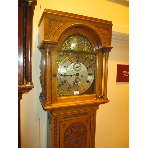 507 - Eight Day Carved Oak Longcase Clock