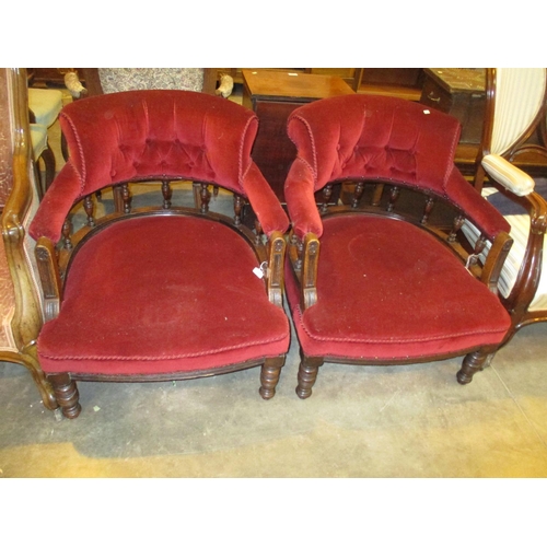 512 - Pair of Late Victorian Oak Horseshoe Back Tub Chairs