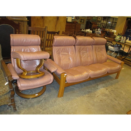 519 - Ekornes 3 Seat Settee with Matching Chair and Stool