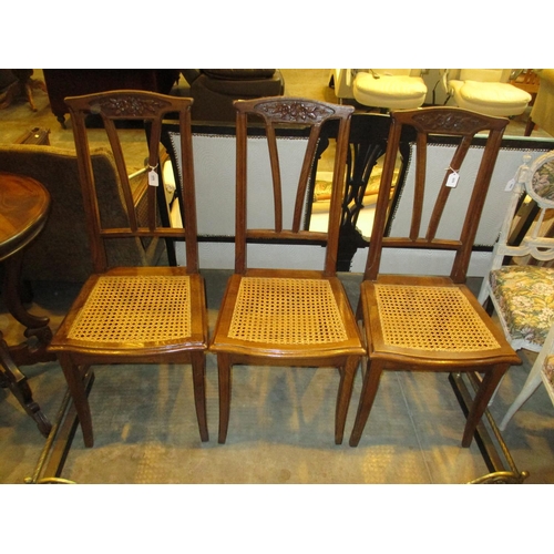 525 - Set of 3 1920's Carved Oak and Bergere Chairs