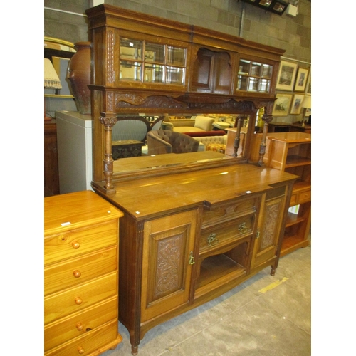 549 - Late Victorian Carved Oak Mirror Back Sideboard, 152cm