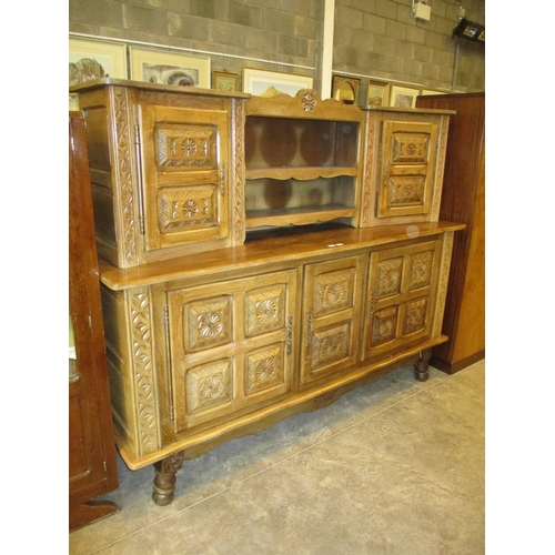 558 - Continental Carved Oak Sideboard, 216cm