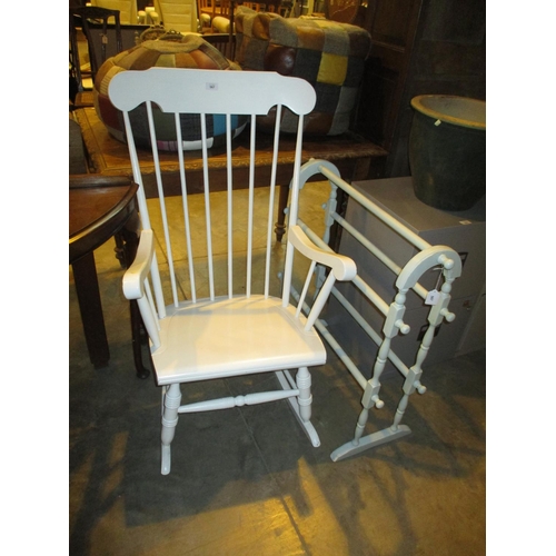 567 - Painted Wood Rocking Chair and Towel Rail