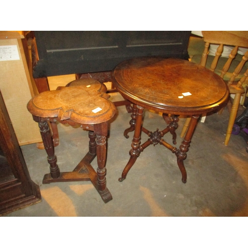 571 - Victorian Inlaid Walnut Occasional Table and Oak Trefoil Occasional Table