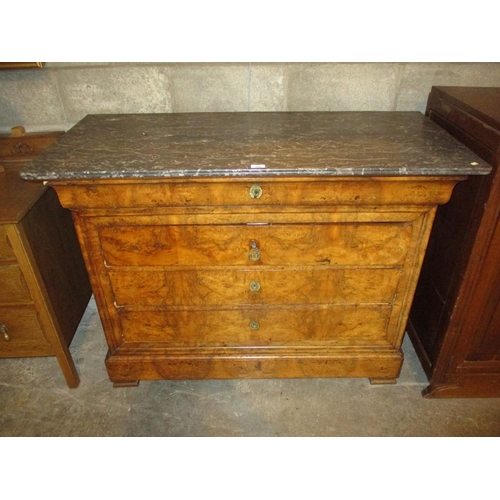 588 - 19th Century Continental Walnut and Marble Top Chest of Drawers, 130cm