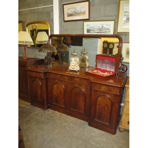 591 - Victorian Mahogany 4 Door Mirror Back Sideboard, 214cm