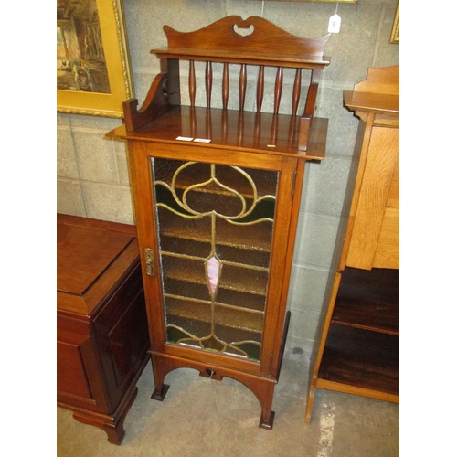 608 - Art Nouveau Mahogany Music Cabinet having a Leaded and Stained Glass Door