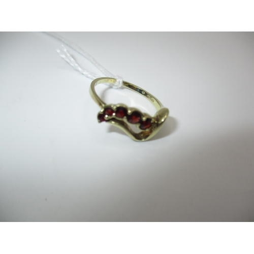 618 - 14K Gold and Garnet 5 Stone Scroll Ring, Stamped 585