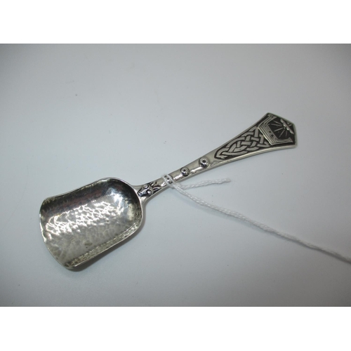 625 - John Hart Iona Silver Spoon with Galleon Finial and Celtic Knotwork, stamped JH Monogram, IONA, and ... 