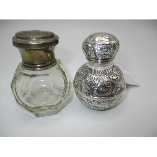 628 - Edwardian Embossed Silver Scent Bottle, London 1913, and an Art Deco Silver Mounted Faceted Glass Sc... 