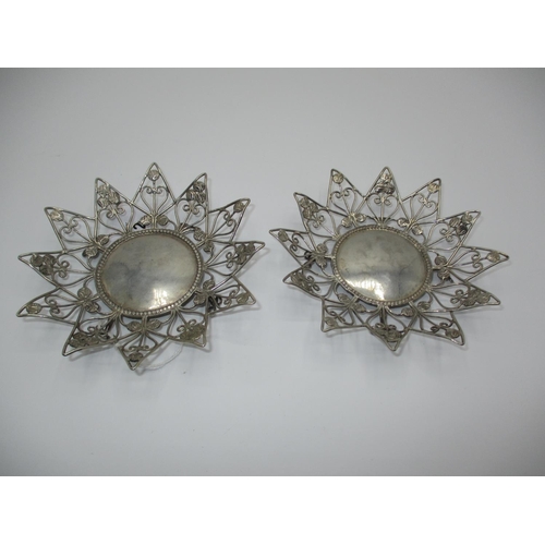 632 - Pair of Indian Star Shaped Bonbon Dishes Set with Numerous Fanam Coins and Wirework Mounts