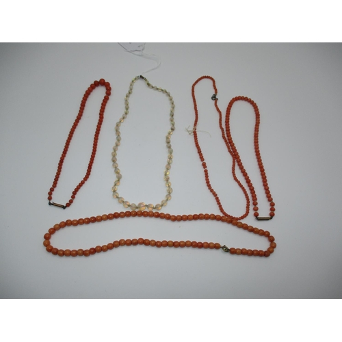 635 - Small Opal Bead Necklace and Four Coral Bead Necklaces