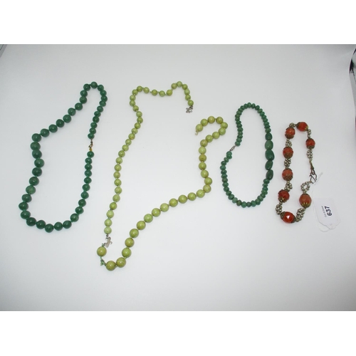 637 - Two Green Hardstone Bead Necklaces and Other Bead Necklaces