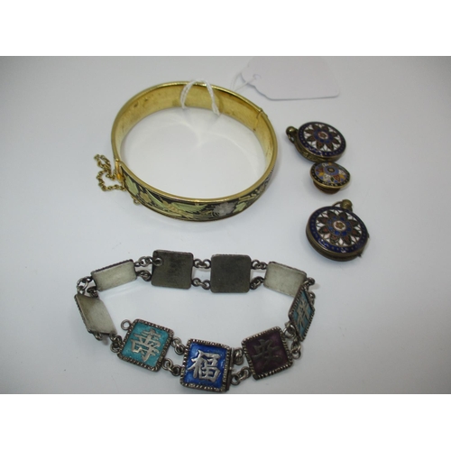 639 - Chinese Silver and Enamel Bracelet, Mixed Metal Bangle, Indian Enamel Lockets and Stud