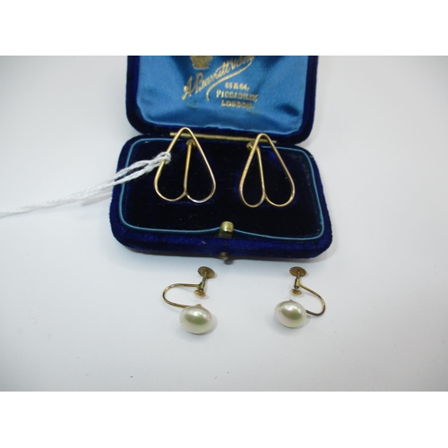 643 - Pair of 9ct Gold Mounted Paste Pearl Screw Fitting Earrings and a Pair of Clips in Fitted Case