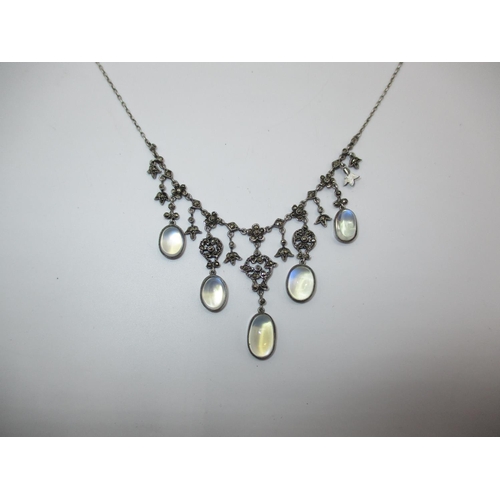 645 - Moonstone and Marcasite Fringe Necklace