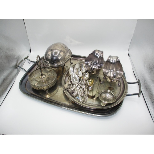 656 - Two Handled Plated Tray and a Pair of Sauceboats by Walker & Hall, Butter Dish with Revolving Cover,... 