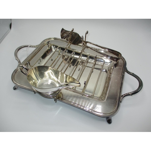 657 - Plated Asparagus Serving Dish with Drainer, Butter Boat and Serving Tongs by Walker & Hall