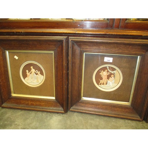 140 - Set of 4 Early 20th Century Classical Panels in Oak Frames, each panel 25cm, one cracked