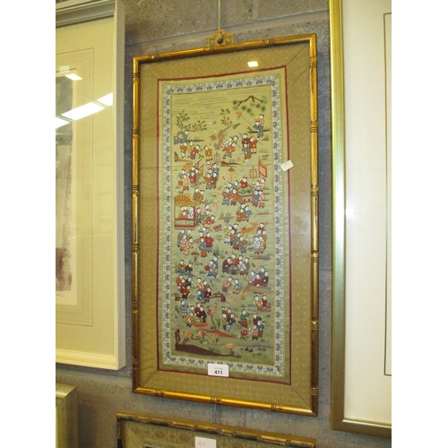 411 - Two Chinese Silk Needlework Pictures, 56x22 and 52x22cm