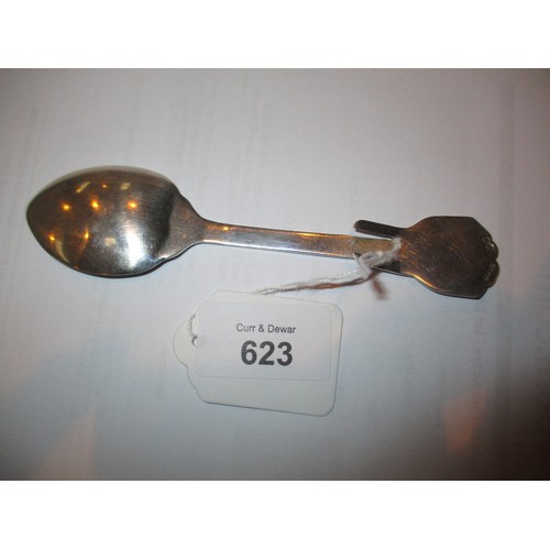 623 - Alexander Ritchie Iona Silver Preserve Spoon, with Galleon Finial Inscribed IONA and Two Angled Clip... 