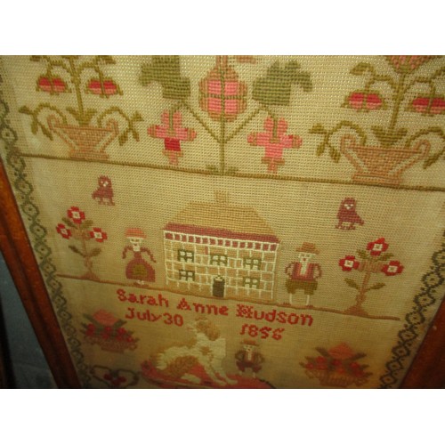 419 - 19th Century Sampler by Sarah Anne Hudson July 30 1855, 44x33cm