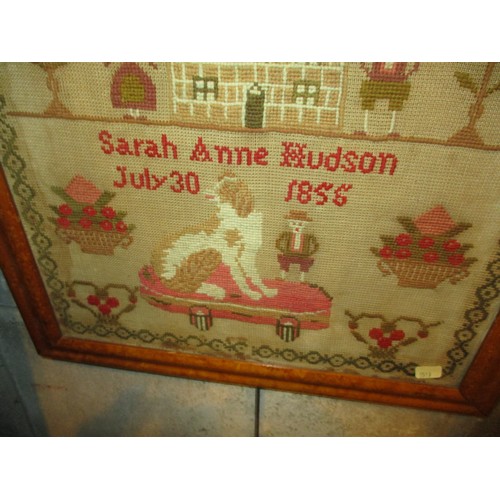 419 - 19th Century Sampler by Sarah Anne Hudson July 30 1855, 44x33cm