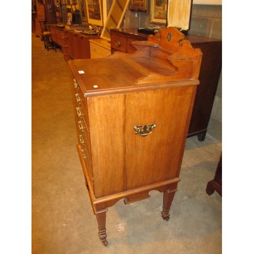 606 - Late Victorian Walnut Canteen Cabinet Containing 12 Pairs of Mother of Pearl and Silver Plate Fruit ... 