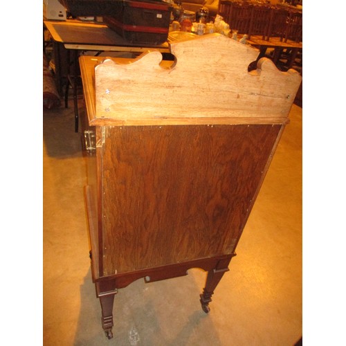 606 - Late Victorian Walnut Canteen Cabinet Containing 12 Pairs of Mother of Pearl and Silver Plate Fruit ... 