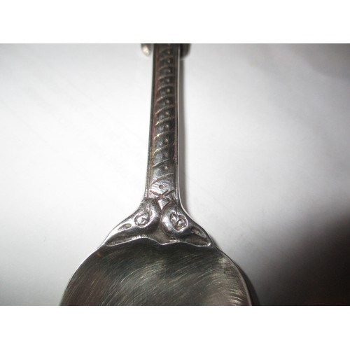 623 - Alexander Ritchie Iona Silver Preserve Spoon, with Galleon Finial Inscribed IONA and Two Angled Clip... 