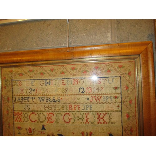 418 - 19th Century Sampler by Janet Wills Age 12, 43x41cm