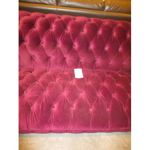 494 - Burgundy Deep Buttoned Chesterfield Settee