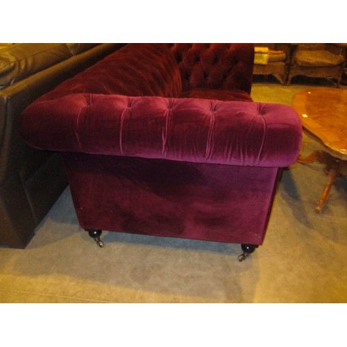 494 - Burgundy Deep Buttoned Chesterfield Settee